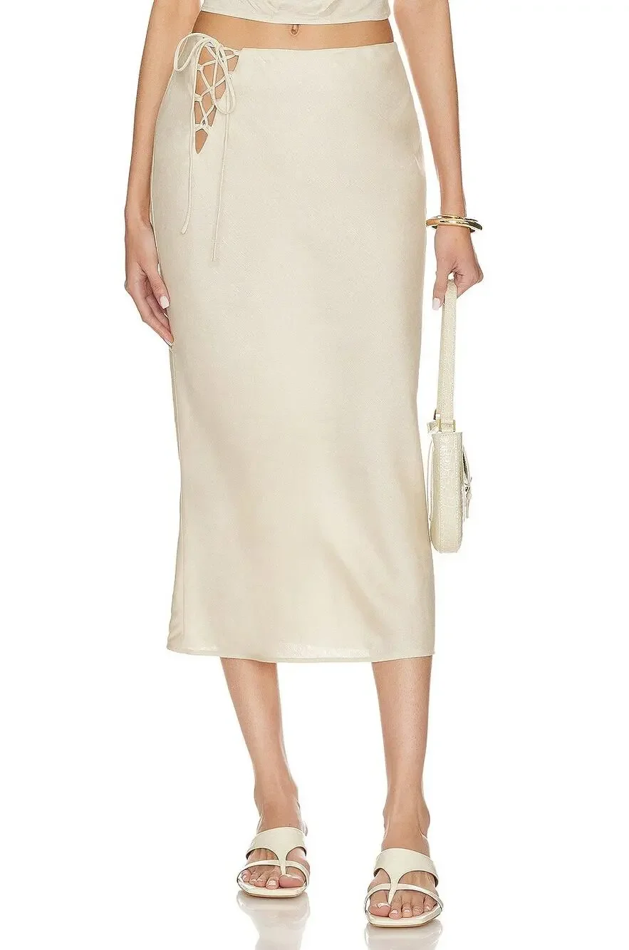 Song Of Style Noa Midi Skirt Linen Blend Lighweight Boho Party Cocktail Formal S